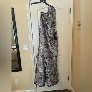 Kay Unger Metallic Floral Dress in Silver and Black